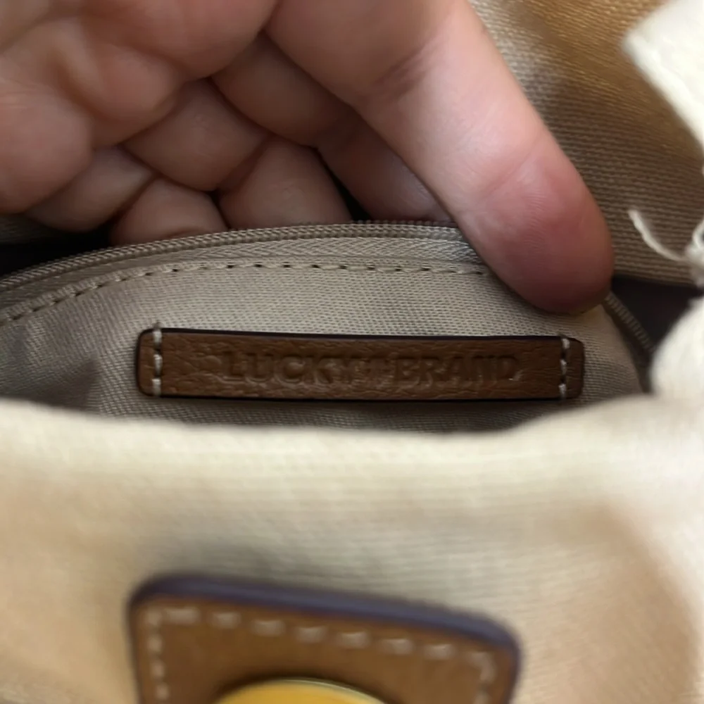 Lucky Brand Tan Leather Cloth Small Crossbody Bag